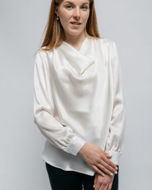 Silk Blouse with Draped Collar