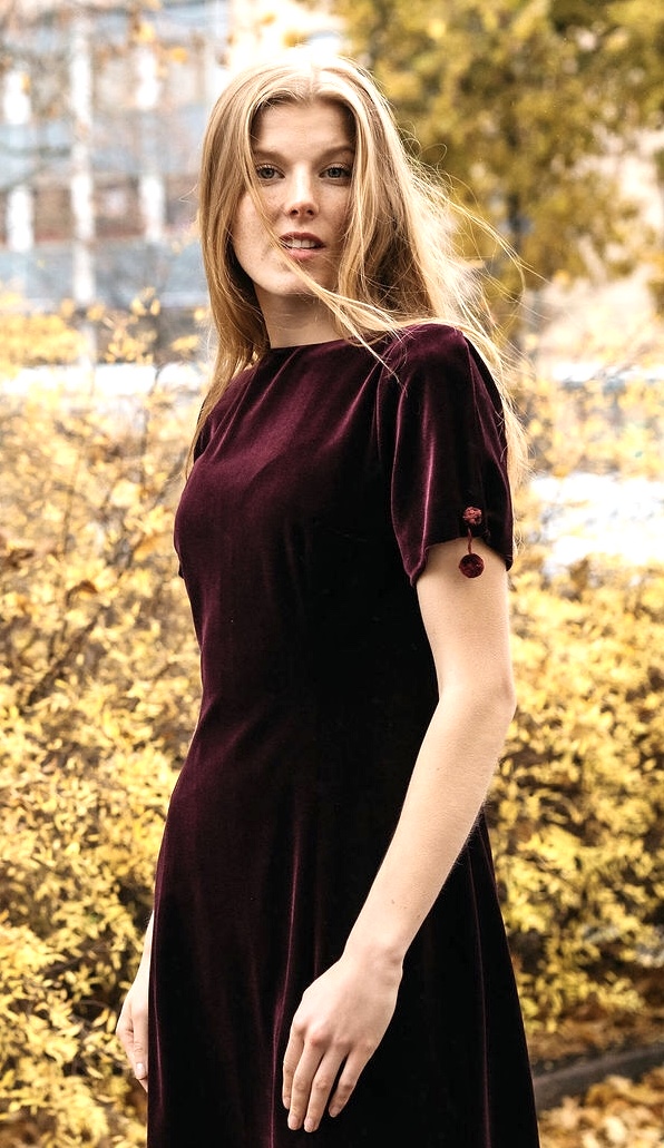 Velvet dress in wine red - Image 4